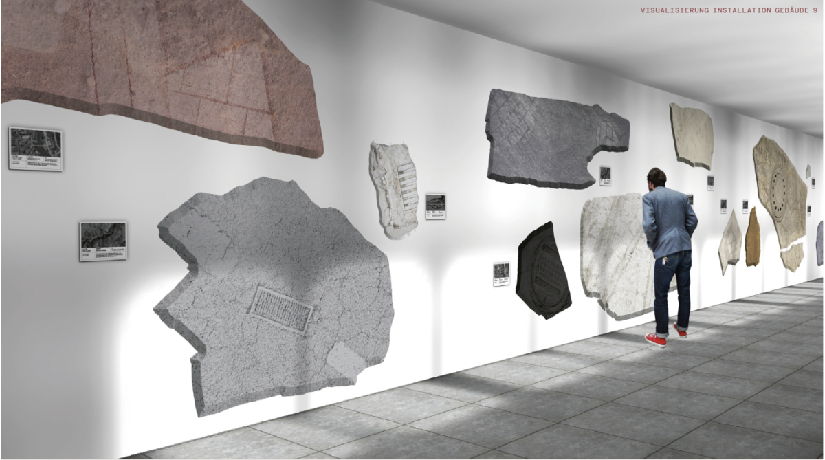 Die Oberflächengestaltung der Steinoptik der Reliefs orientiert sich an den Sedimentvorkommen in der Region. Sandstein, Tonstein, Kalkstein, Schiefer sind Sedimentgesteine in der Grenzregion rundum Görlitz und der Lausitz.
